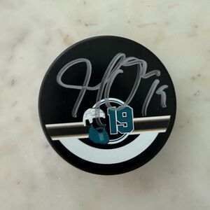 San Jose Sharks Autographed Hockey Puck with Teal  #19